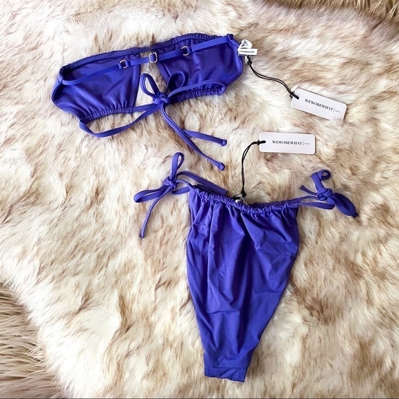 WeWoreWhat Ruched Bandeau Bikini Sapphire Blue XS NWT - Picture 12 of 15